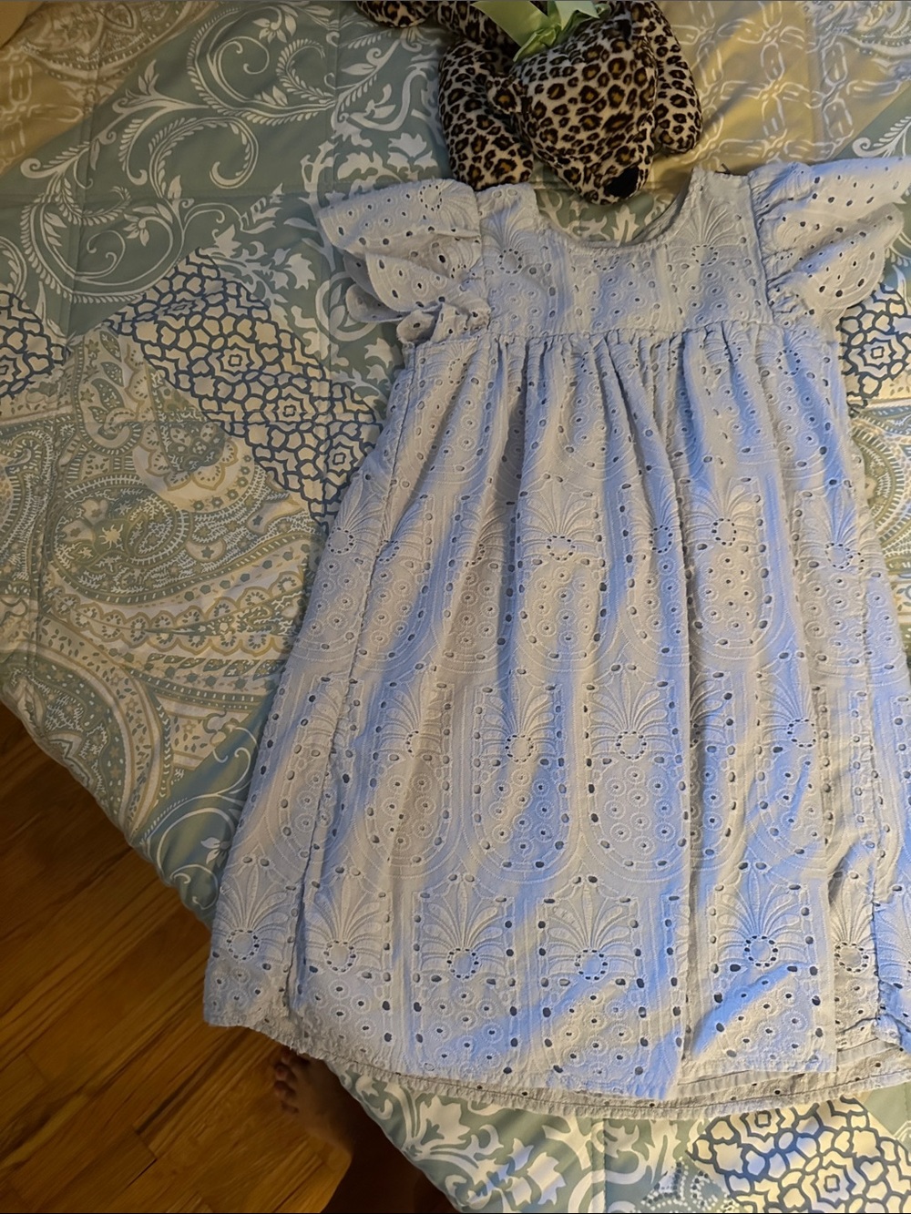 crown & ivy Light Blue Eyelet Flutter Dress for Kids